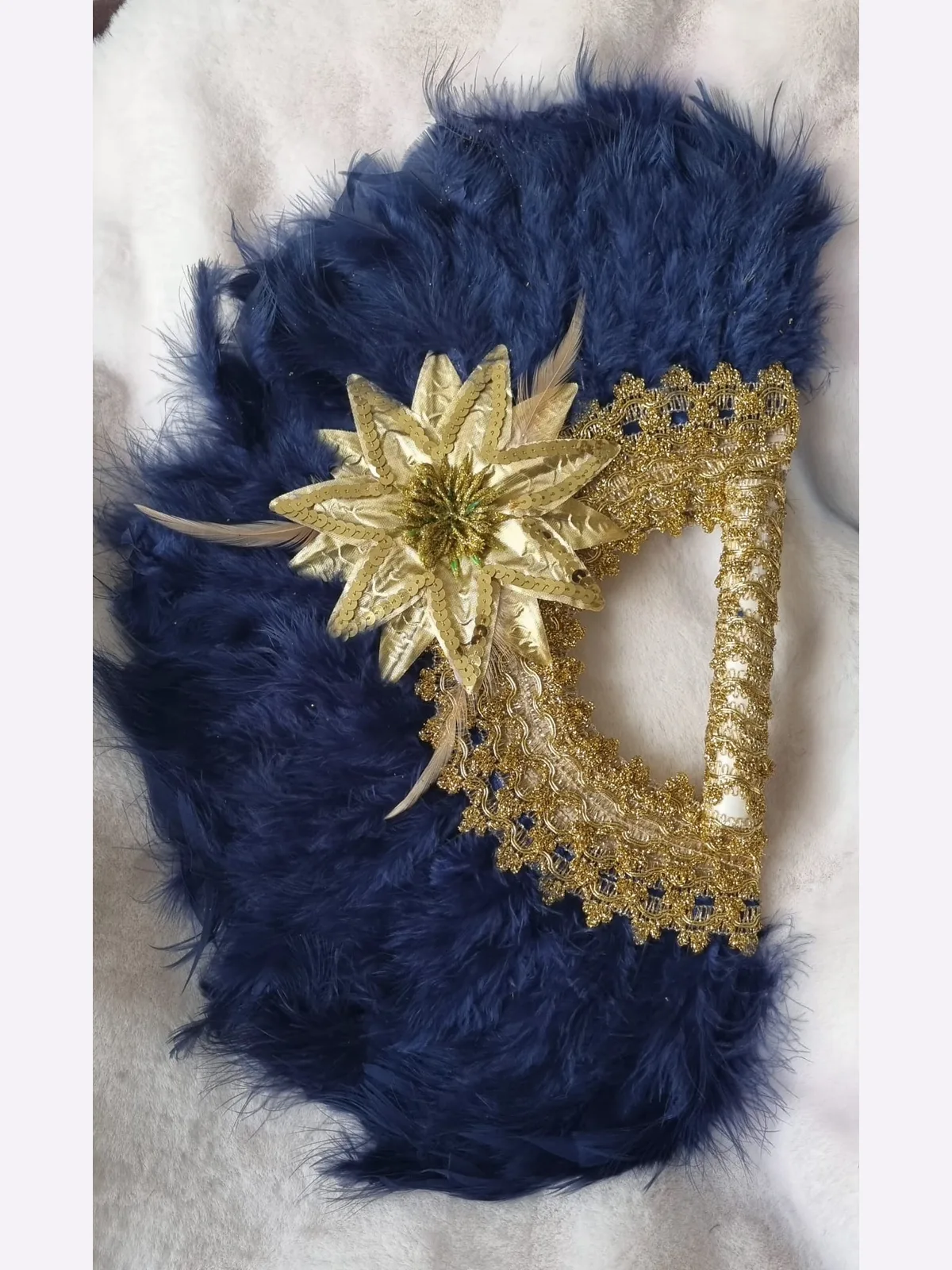 Éventail Mariage “Impérial Nuit” – Plumes & Dorure